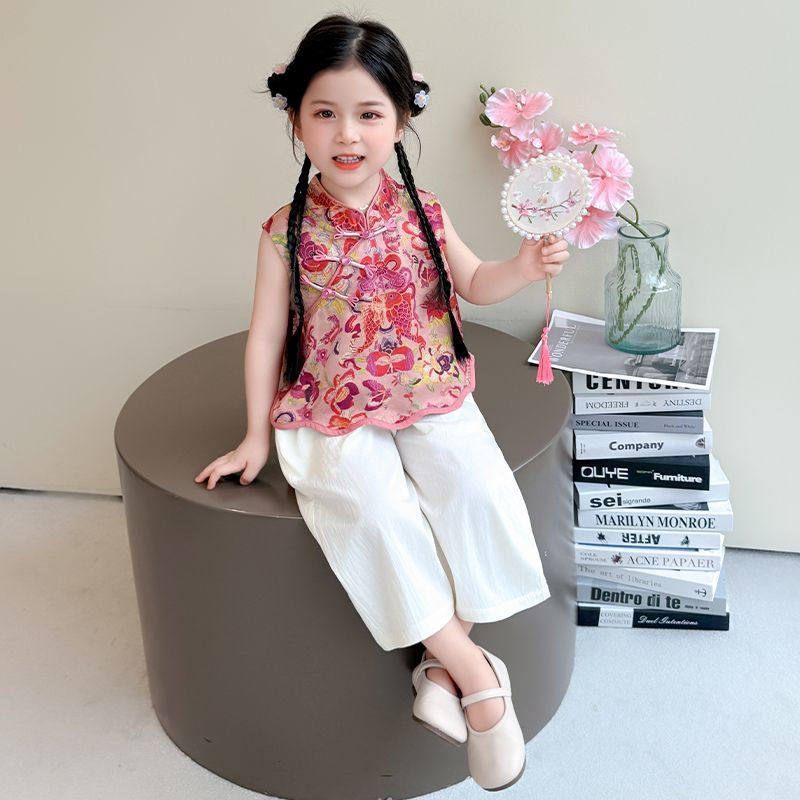 女童汉服夏季套装2025新款宝宝新中式旗袍背心阔腿裤中国风两件套,淘宝优惠券,粉丝福利购,淘宝优惠卷