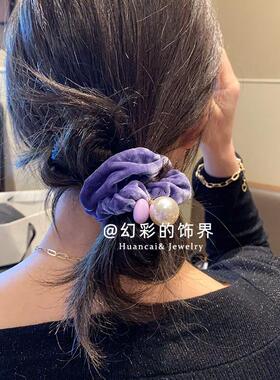韩国丝绒天鹅绒圆球珍珠肠圈发圈