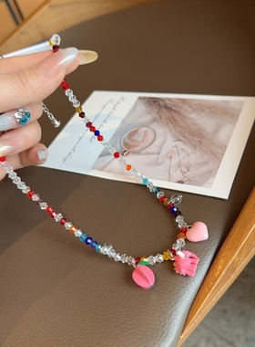 夏季彩色多巴胺饰品水晶项链 搭配好物气质颈链女
