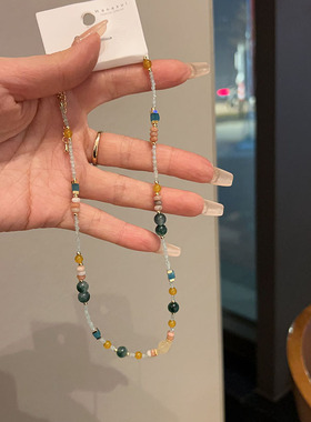 3.21号直播新款 2025网红潮流配饰 天然彩色混搭晶石项链 好看