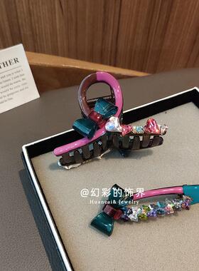 韩国醋酸蝴蝶结拼色抓夹边夹