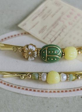 古猫边夹捷克珠法式田园串珠发夹