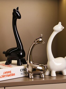 陶瓷轻奢客厅酒柜摆件一家三口鹿