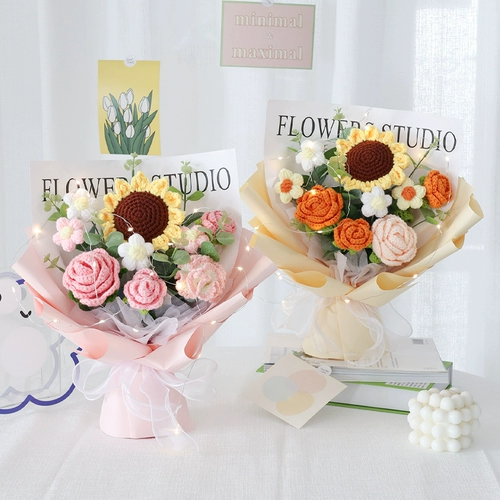 Творческий вязаный вязание готово день рождения подарок подруга подруга девочка симуляция шерстяного букета для подсолнечной компании Подарок