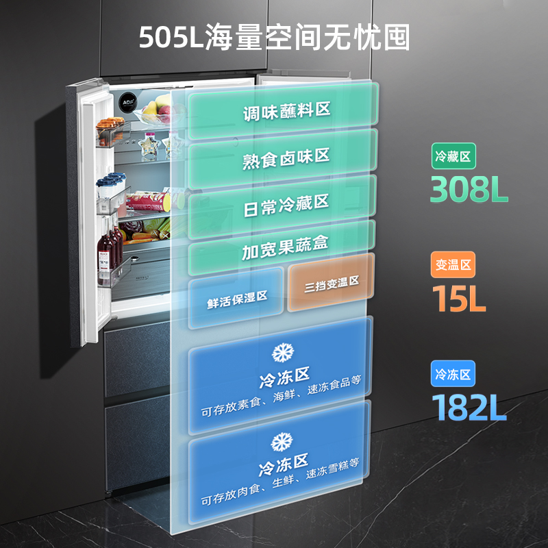 美菱超薄嵌入式冰箱505l法式对开四门家用无霜大容量-第5张图片-提都小院