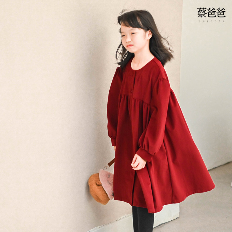 蔡爸爸童装圣诞酒红色春秋连衣裙初高中生文艺节日洋气裙子1271,淘宝优惠券,粉丝福利购,淘宝优惠卷