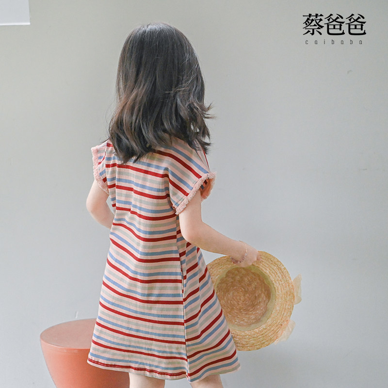 蔡爸爸原创童装 文艺新款夏装 女童连衣裙 大童洋气条纹裙子167,淘宝优惠券,粉丝福利购,淘宝优惠卷