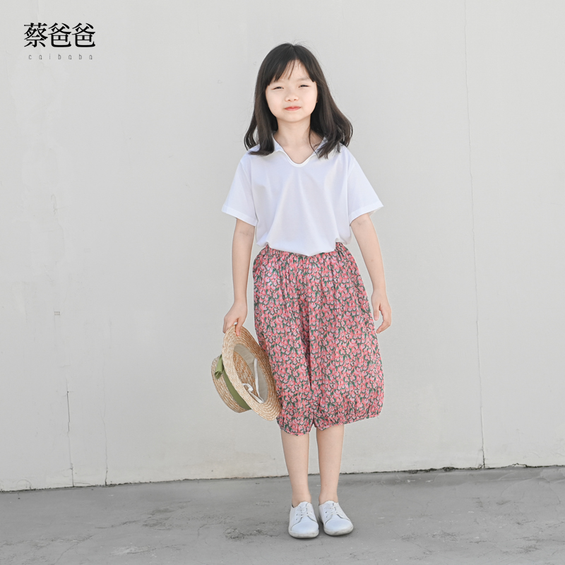 蔡爸爸童装百搭夏装女童翻领t恤白色薄款短袖上衣服069+997+967-图0