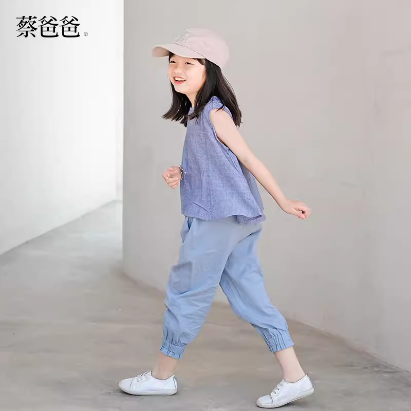 蔡爸爸童装夏季薄款纯棉上衣女小童背心条纹洋气衣服女宝599+067-图0