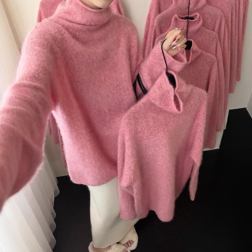 [拉绒系列]纯羊毛毛衣女秋冬厚内搭堆堆领打底衫25新款女装针织衫 - 图1