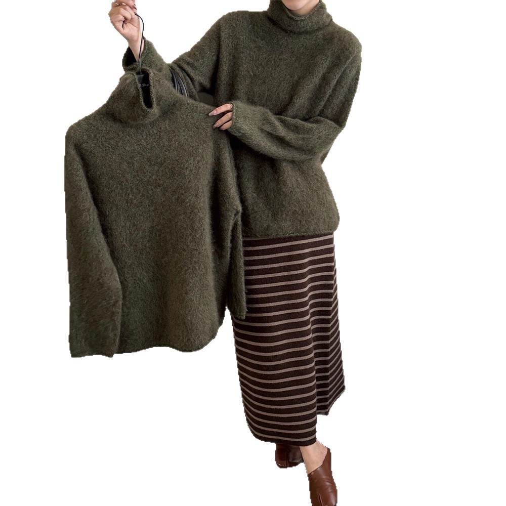 [拉绒系列]纯羊毛毛衣女秋冬厚内搭堆堆领打底衫25新款女装针织衫 - 图3