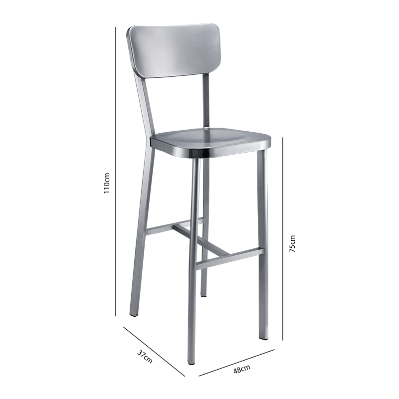 不锈钢吧台椅设计师酒吧椅靠背高脚椅海军吧椅铁艺吧凳金属吧台凳