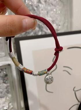 新款达摩招福盘缠手链女小众国风设计手绳复古闺蜜编织红绳女手串