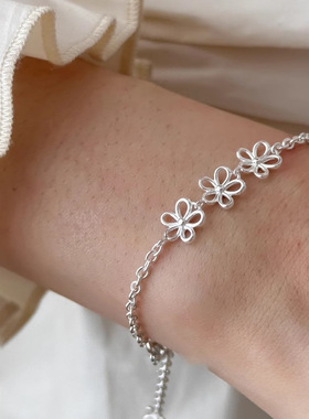 S925纯银花朵环形手链女ins小众高级感轻奢百搭新品手饰个性百搭