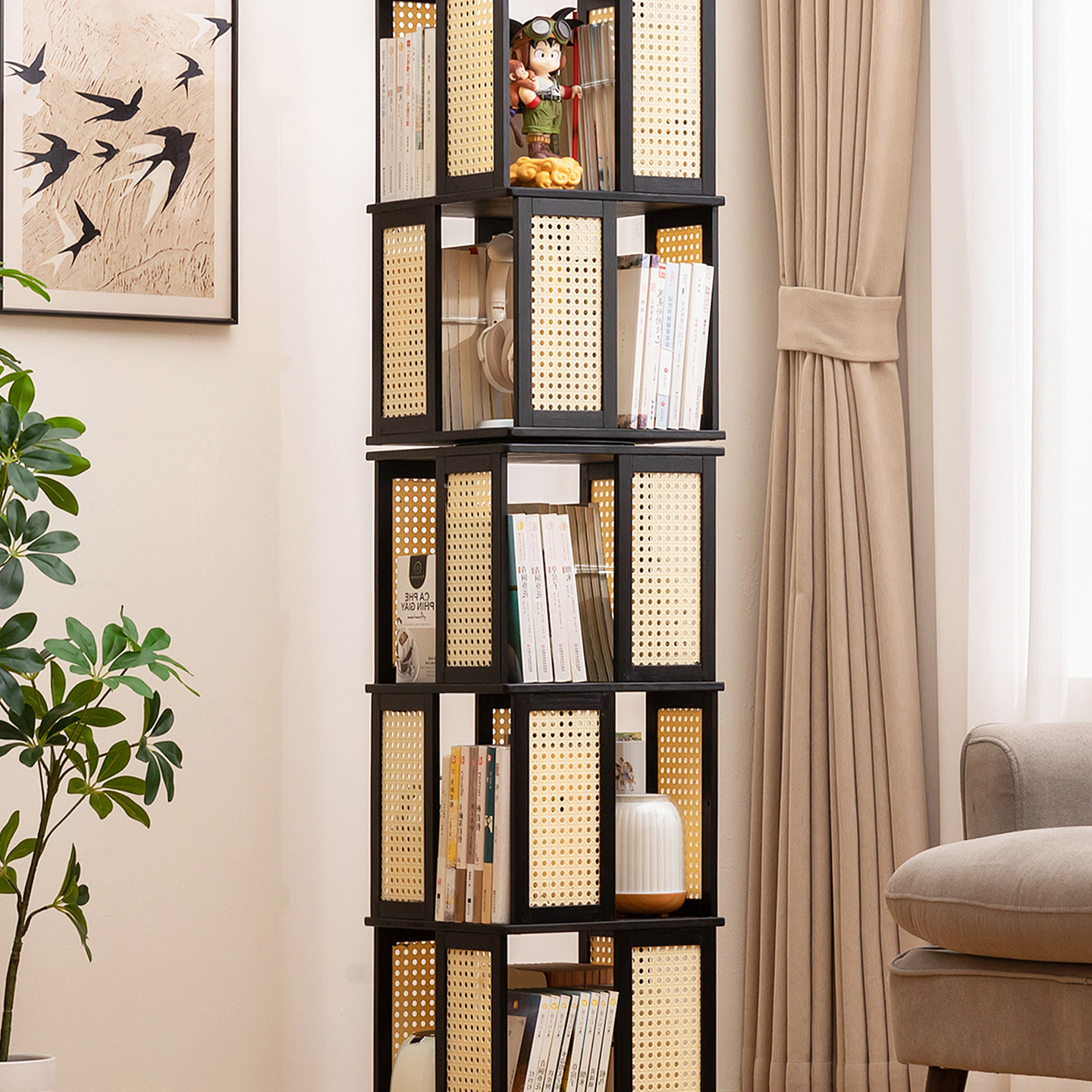 轻奢旋转书架置物架落地一体靠墙360度书柜可移动转角儿童窄柜子,淘宝优惠券,粉丝福利购,淘宝优惠卷