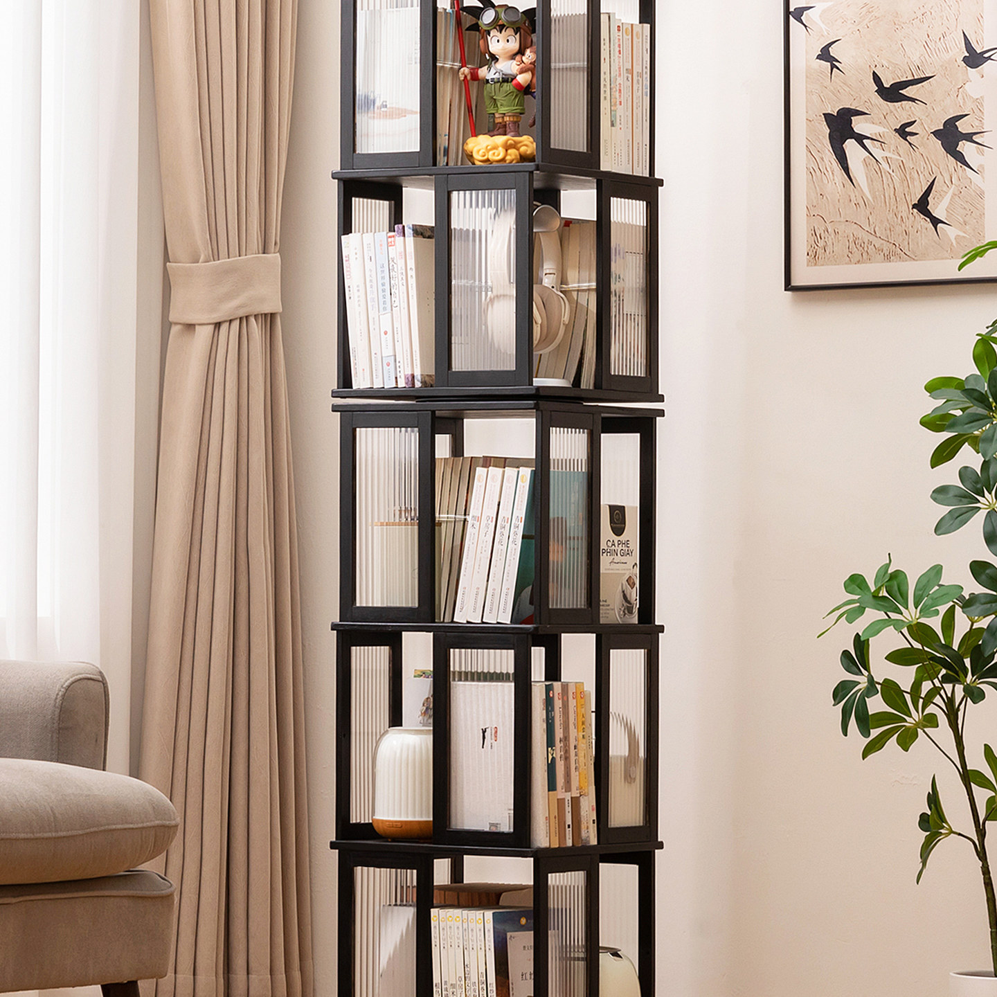 轻奢旋转书架置物架落地一体靠墙360度书柜可移动转角儿童窄柜子,淘宝优惠券,粉丝福利购,淘宝优惠卷