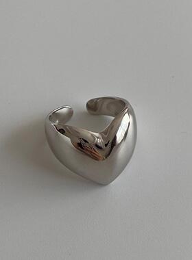 简约光面爱心戒指女韩版时尚个性桃心开口指环ins风叠戴食指戒潮