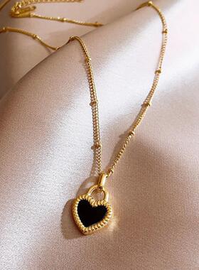 双面黑色桃心项链女小众设计感轻奢2023年新款颈链配饰吊坠锁骨链
