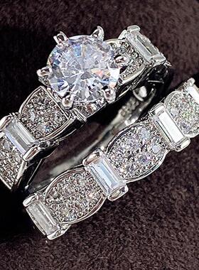 轻奢eBay爆款ring 时尚OL女士戒指锆石套戒女 奢华女款对戒热卖