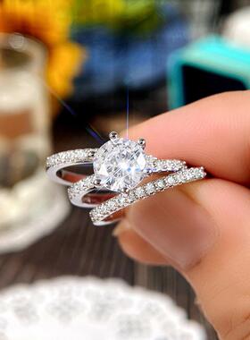 轻奢日韩三层微镶仿真钻戒 三世情缘求婚戒指 欧美风百搭结婚套戒