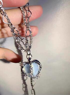 新款ins小众项链创意个性轻奢高级分裂爱心微镶锆石甜酷 项链