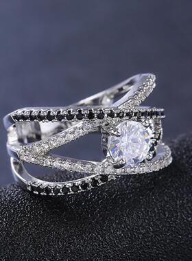 轻奢新款ring 创意线条女士微镶锆石戒指铜镀银首饰精美小饰品