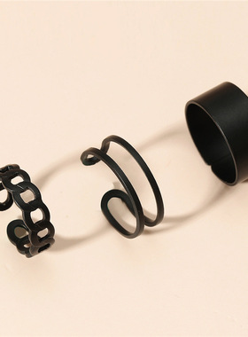 时尚个性朋克风开口戒指套装网红ins冷淡风小众百搭指环3件套戒指