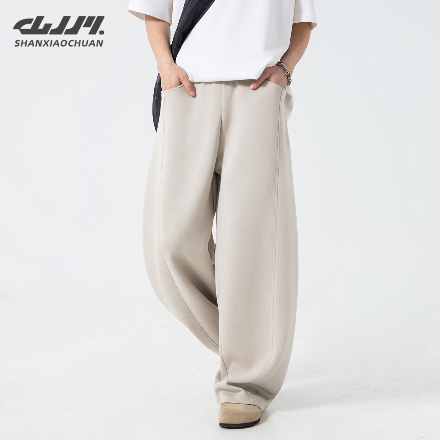 山小川弯刀裤男款秋季纯色cleanfit垂感休闲卫裤拼接阔腿运动裤子,淘宝优惠券,粉丝福利购,淘宝优惠卷