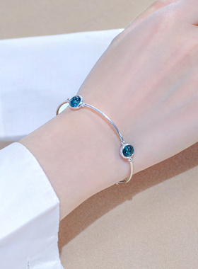 GENCOOS925纯银蓝水晶手镯手链