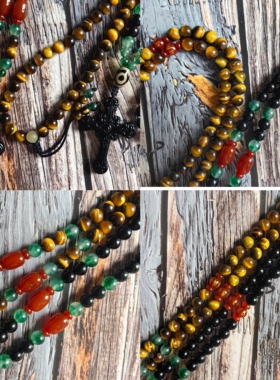 原创设计纯手工黑曜石十字架项链 男女虎晴石长款毛衣链情侣配饰