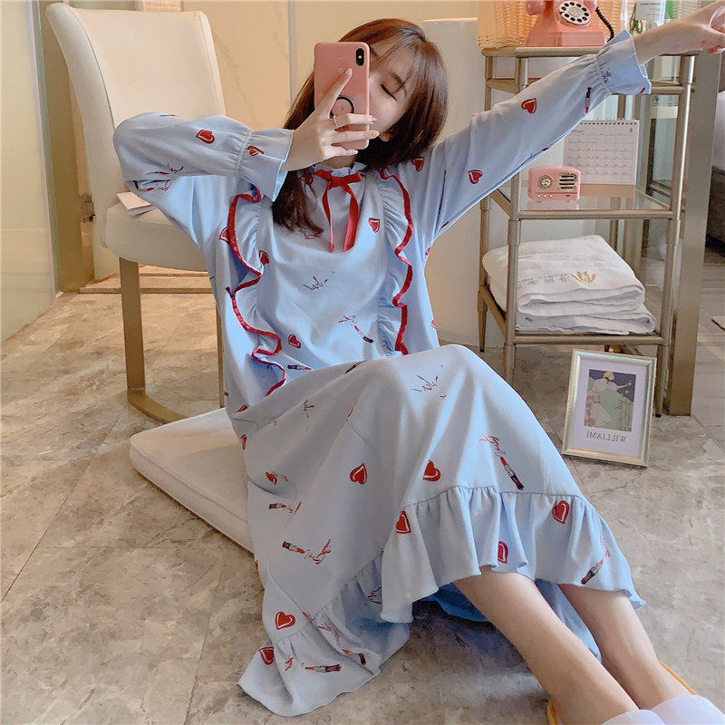 春秋长袖纯棉孕妇超长款长裙潮睡裙 晚安公主睡裙