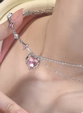 「买二赠一」粉色ins小众锁骨链