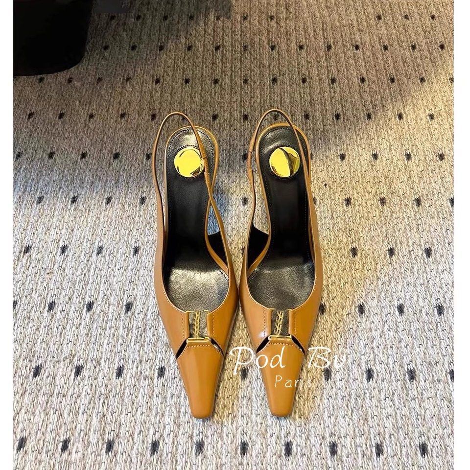 现货【高定】夏季方头字母扣细跟凉鞋真皮包头法式复古单鞋高跟鞋,淘宝优惠券,粉丝福利购,淘宝优惠卷