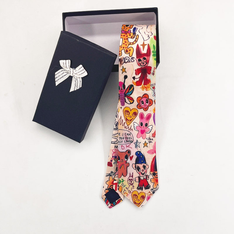 荷囊领带衬衫男女卡通风手打小众学院休闲配饰撞色设计感动物涂鸦,淘宝优惠券,粉丝福利购,淘宝优惠卷