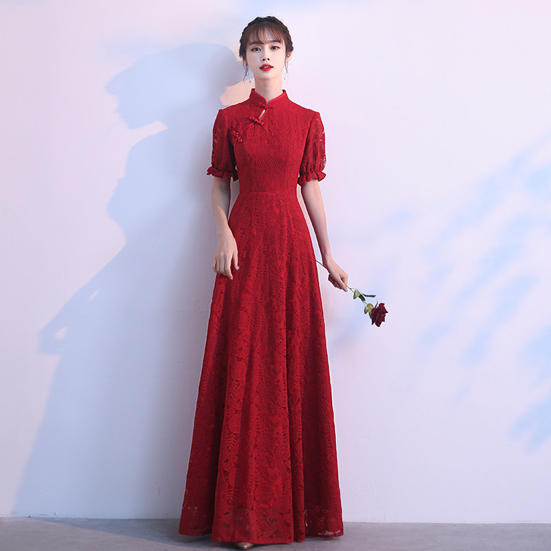 新娘平时可穿长款气质酒红色敬酒服 纪舒雅礼服/晚装