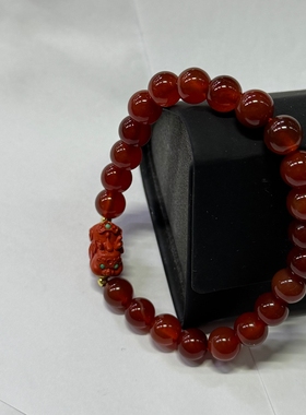 本命年红玛瑙搭配朱砂貔貅手串圆珠手链高级感复古招财转运手饰