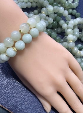 12.12【清货】 天然岫玉新疆蓝色10mm圆珠小众简约瑕疵手链随机发