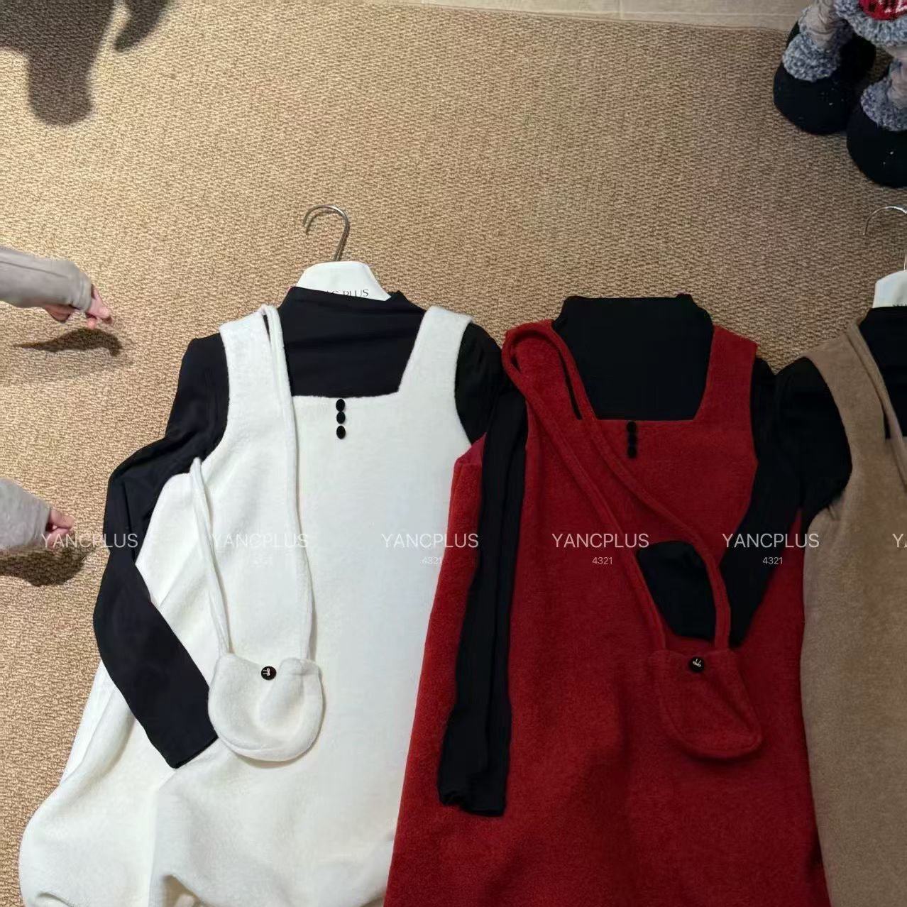 圣诞款加厚毛呢背心裙内搭两件套休闲气质减龄少女花苞中长连衣裙,淘宝优惠券,粉丝福利购,淘宝优惠卷