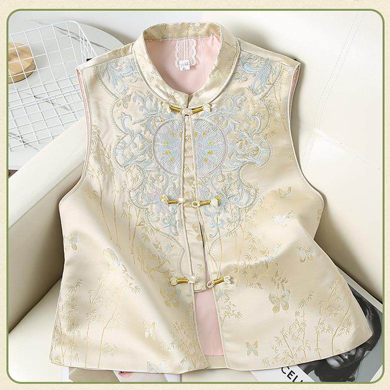 2025春秋新中式国风重工刺绣立领马甲女新款宽松开叉盘扣无袖坎肩,淘宝优惠券,粉丝福利购,淘宝优惠卷