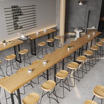 Simple Solid Wood Bar Bench High Foot Table And Chairs Beauty Eating City Snack Milk Tea Coffee Shop Leaning Against Wall Strip Table Stool Subgroup