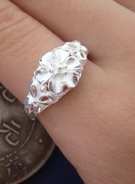 正品99足银花戒指纯银香水百合