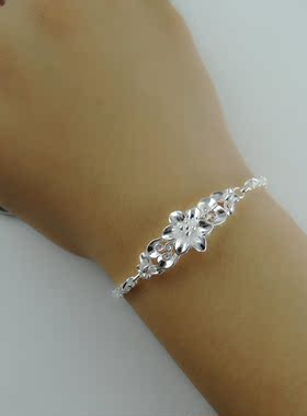 包邮电正品99纯银蝶花足银手链