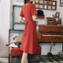 Đầu thu 2019 phụ nữ mới đầu thu mùa thu lưới siêu đỏ Sen trên đầu gối đầm voan mỏng - Váy eo cao 	váy buộc eo Váy eo cao