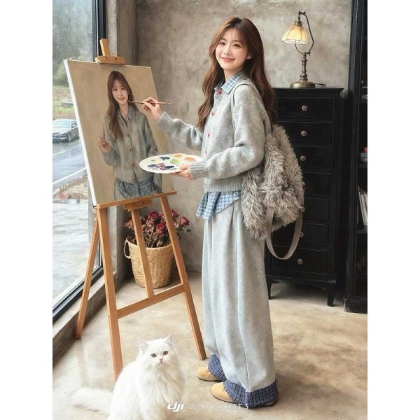 春季新款大码胖MM格子POLO领慵懒风休闲宽松针织开衫毛衣衬衫套装,淘宝优惠券,粉丝福利购,淘宝优惠卷