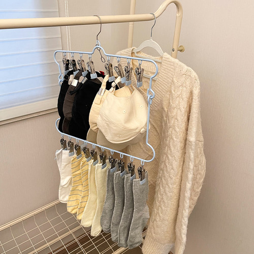 不锈钢晾衣架多夹子晒袜子内衣内裤家用防风多功能无痕晾晒神器 - 图3