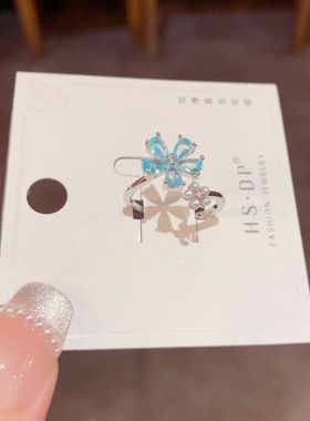 夏季新款时尚小清新蓝色花朵开口戒女气质简约甜美百搭食指戒批发