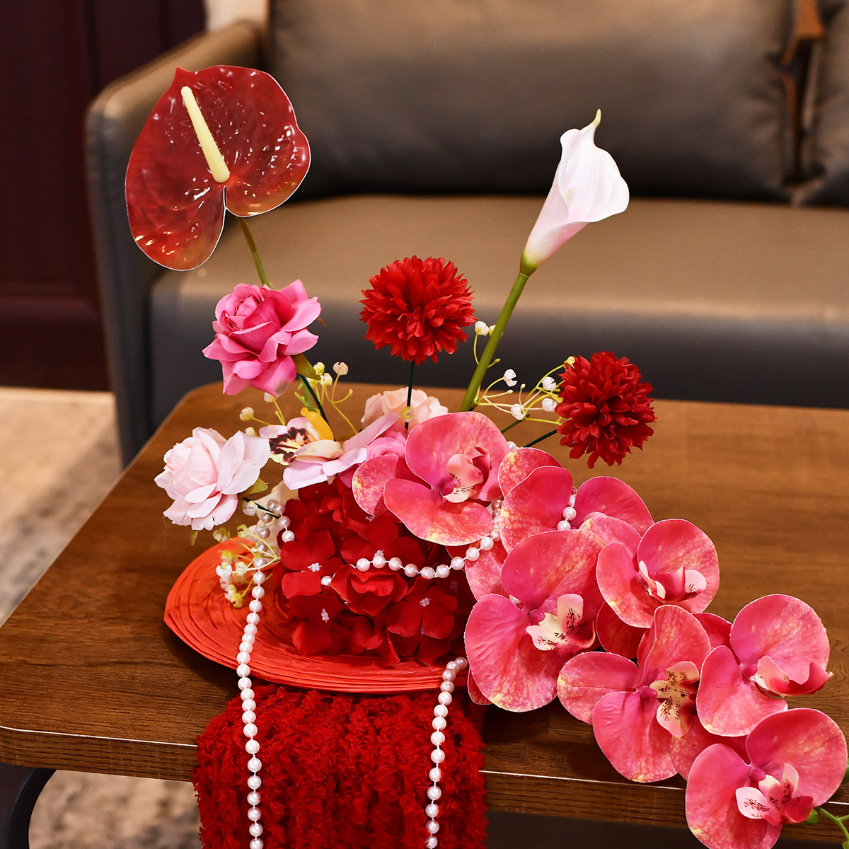 婚房布置仿真花桌面灯笼花艺装饰茶几床头桌花高级感婚礼用品,淘宝优惠券,粉丝福利购,淘宝优惠卷