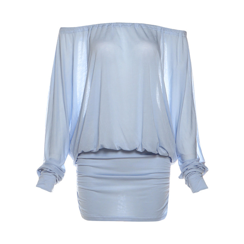 怪诞女孩 纯欲度假风蓝色一字肩长袖连衣裙女 系带露背辣妹包臀裙,淘宝优惠券,粉丝福利购,淘宝优惠卷