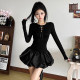 Sweet and cool girly lace-up hollow long-sleeved dress for women