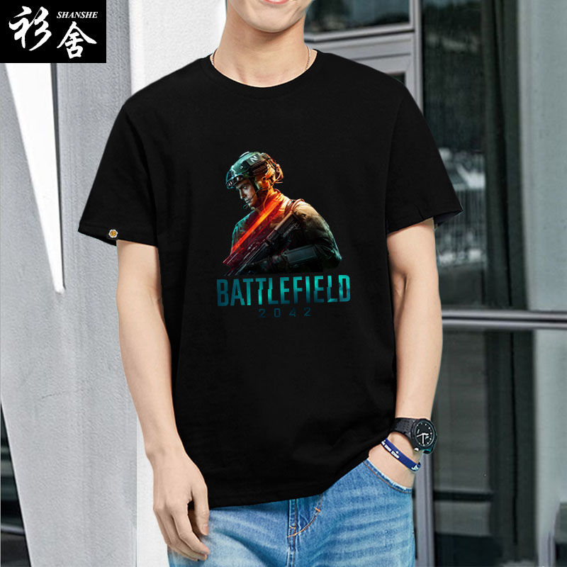 战地风云2042战地风云Battlefield短袖T恤衫男女学生纯棉半袖衣服